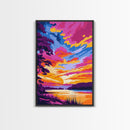 Colorful Evening, River Sunset Painting, Bold Nature Art, Dreamy Landscape, Canvas Print, Bedroom Wall Art, Modern Home Decor