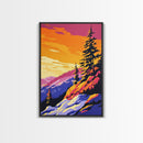 Mountain Glow, Sunset Over Hills, Vibrant Nature Art, Bold Scenic Print, Framed Canvas Print, Rustic Cabin Decor, Fall Wall Art