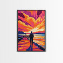 Sunset Walk, Dramatic Sky, Ocean Pier Scene, Vibrant Horizon Art, Canvas Print, Office Wall Art, Beach Home Decor, Modern Art