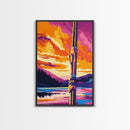Dock Post, Sunset Reflection, Nautical Art, Framed Canvas Print, Seaside Painting, Rustic Decor, Boat Lover Gift, Office Wall Art