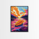 Floating Leaf, Autumn Lake, Vibrant Nature, Canvas Print, Fall Wall Art, Colorful Painting, Home Office Decor, Rustic House Gift