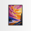 Ocean Cliff, Coastal Sunset, Wave Art, Canvas Print, Colorful Nature Painting, Beach House Decor, Boho Wall Art, Seaside Retreat