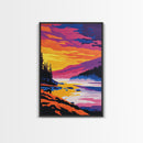 River Sunset, Misty Mountain, Tranquil Landscape, Framed Canvas Print, Nature Wall Art, Vibrant Painting, Home Office Decor, Cabin Gift