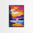 Mountain Lake, Sunset View, Serene Landscape, Canvas Print, Peaceful Wall Art, Nature Painting, Living Room Decor, Wilderness Escape