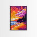 Beach Sunset, Ocean Waves, Coastal Landscape, Canvas Print, Boho Wall Art, Vibrant Sky Painting, Seaside Decor, Living Room Artwork