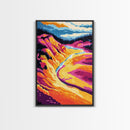 River Valley, Scenic Landscape, Mountain View, Framed Canvas Print, Nature Wall Art, Rustic Home Decor, Colorful Sunset Painting