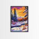 Snowy Forest, Winter Scene, Cozy Landscape, Canvas Print, Christmas Wall Art, Holiday Home Decor, Mountain River, Peaceful Nature Painting