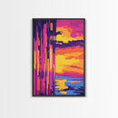 Sunset Reflections, Framed Canvas Print, Abstract Nature Art, Colorful Lake Scene, Modern Home Decor, Peaceful Wall Accent, Living Room Art