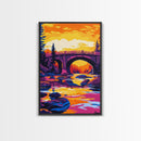 Stone Bridge, River Sunset, Nature Landscape, Peaceful Art, Serene Home Decor, Adventure Theme, Bedroom, Canvas Print, Vibrant Colors