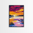 Serene Sunset, Tranquil Water, Vibrant Sky, Nature Wall Art, Canvas Print, Peaceful Lake, Bedroom Decor, Abstract Landscape