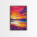 Fiery Sunset, Mountain Reflections, Warm Tones, Nature Wall Art, Framed Canvas Print, Living Room Decor, Cozy Fall Aesthetic