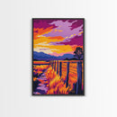 Countryside Sunset, Canvas Print, Vibrant Rural Scene, Barbed Wire Fence, Warm Autumn Hues, Western Home Decor, Cozy Living Room Wall Art