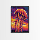 Jellyfish Glow, Ocean Wildlife Art, Abstract Marine Painting, Framed Canvas Print, Coastal Wall Decor, Living Room Art, Sea Life Art