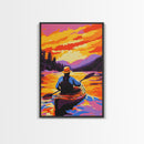 Kayaker Journey, Scenic River Painting, Vibrant Water Art, Framed Canvas Print, Adventure Wall Decor, Nature Lover Art, Sports Wall Art