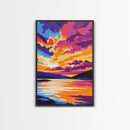 Sunset Glow, Colorful Lake Painting, Scenic Nature Print, Framed Canvas Print, Boho Wall Decor, Bedroom Art, Modern Landscape Art