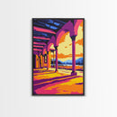 Spanish, Archway, Sunset, Architecture, Framed Canvas Print, Mediterranean Wall Art, Rustic Decor, Travel Art, Warm Tones Home Decor