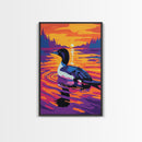 Loon, Water, Sunset, Wildlife, Framed Canvas Print, Bird Art, Nature Lover Gift, Lake House Decor, Living Room Wall Art