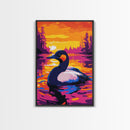 Grebe, Lake, Sunset, Bird, Framed Canvas Print, Wildlife Wall Art, Nature Scene, Vibrant Colors, Cozy Cabin Wall Decor