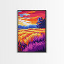 Field, Autumn, Sunset, Countryside, Framed Canvas Print, Rustic Farmhouse Wall Art, Cozy Fall Decor, Warm Earth Tones, Living Room Art