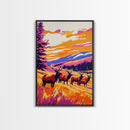 Elk Herd, Mountain Sunset, Wildlife Painting, Framed Canvas Print, Rustic Cabin Wall Art, Autumn Nature Decor, Bold Landscape Artwork