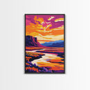 Desert River, Majestic Canyon, Southwest Landscape, Framed Canvas Print, Boho Wall Art, Earthy Tones, Nature Artwork, Warm Color Painting