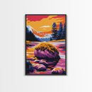 Mountain Reflection, Sunset Landscape, Nature Wall Art, Framed Canvas Print, Living Room Decor, Vibrant Wilderness, Boho Wall Art