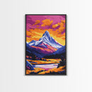 Sunset Peaks, Bold Mountain Art, Nature Painting, Framed Canvas Print, Lodge Decor, Rustic Wall Art, Autumn Colors, Warm Landscape