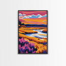 River Sunset, Fiery Horizon, Tranquil Waters, Canvas Print, Home Office Art, Warm Landscape, Boho Wall Art, Rustic Nature Scene