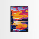 Sunset Lake, Vibrant Landscape, Framed Canvas Print, Modern Wall Art, Large Artwork, Living Room Art, Gift Idea, Colorful Painting