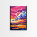 Pink Sunset, Scenic River, Framed Canvas Print, Bold Colors, Nature Wall Art, Modern Decor, Large Art, Boho Style, Bedroom Art, Gift Idea