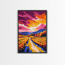 Countryside Sunset, Warm Tones, Framed Canvas Print, Boho Landscape, Large Artwork, Rustic Wall Art, Modern Decor, Bedroom Art, Gift Idea