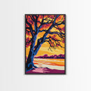Lone Tree, Sunset Horizon, Canvas Print, Vibrant Landscape, Boho Decor, Modern Nature Art, Large Wall Art, Living Room Art, Gift Idea