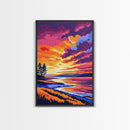 Lakeside Sunset, Fiery Sky, Framed Canvas Print, Nature Wall Art, Boho Landscape, Modern Artwork, Large Wall Art, Bedroom Art, Gift Idea
