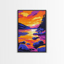 Sunset, Mountain Lake, Nature Landscape, Canvas Print, Vibrant Wall Art, Rustic Cabin Decor, Bedroom Art, Scenic Wilderness Painting
