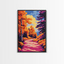 Autumn, Vibrant Foliage, Fall Road, Framed Canvas Print, Cozy Rustic Decor, Country Home Art, Seasonal Landscape, Warm Autumn Aesthetic
