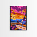 Vineyard, Country House, Scenic Sunset, Framed Canvas Print, Rustic Farmhouse Art, Warm Wall Decor, Countryside Landscape, Cozy Home Art