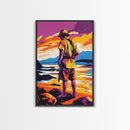 Fisherman Painting, Ocean Art, Nostalgic Scene, Sunset Coast, Framed Canvas Print, Rustic Wall Art, Vintage Aesthetic, Living Room Art