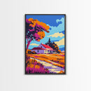 Country Home, Idyllic Landscape, Framed Canvas Print, Rustic Wall Art, Farmhouse Decor, Peaceful Countryside, Cozy Home Aesthetic