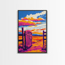 Open Gate, Rustic Sunset, Country Landscape, Farmhouse Decor, Western Wall Art, Boho Art, Warm Tones, Framed Canvas Print, Living Room