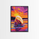 Seashell Sunset, Coastal Art, Beach House Decor, Nautical Vibes, Ocean Wall Art, Warm Colors, Framed Canvas Print, Bathroom, Bedroom