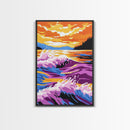 Ocean Waves, Coastal Wall Art, Framed Canvas Print, Vibrant Sunset Painting, Beach House Decor, Nautical Art, Summer Home Print