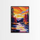 Autumn River, Forest Wall Art, Framed Canvas Print, Cozy Cabin Decor, Nature Scene, Seasonal Art, Rustic Living Room Wall Print