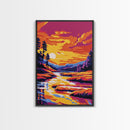 Twilight Reflections, Dreamy Landscape, Framed Canvas Print, Mystical River Art, Sunset Scene, Warm Colors, Home Office Wall Decor