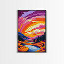 Mountain Valley, Colorful Nature Scene, Framed Canvas Print, Warm Sunset Art, Earthy Wall Decor, Serene Home Art, Living Room Print