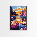 Sunset Lake, Autumn Wall Art, Vibrant Nature Decor, Modern Cabin Print, Framed Canvas Print, Rustic Landscape, Living Room Art