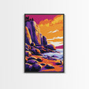 Rocky Coast, Colorful Ocean Wall Art, Beach House Decor, Bold Landscape, Framed Canvas Print, Coastal Home Art, Vibrant Seascape