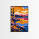 Lakeside Sunset, Rustic Cabin Art, Vibrant Fall Decor, Framed Canvas Print, Modern Nature Art, Outdoor Wall Hanging, Home Aesthetic