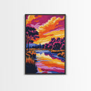 Lakeside Serenity, Autumn Trees, Peaceful Water, Tranquil Sunset, Framed Canvas Print, Rustic Decor, Cozy Wall Art, Living Room Art
