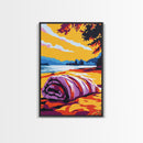 Cozy Beach, Sunset Landscape, Nature Art, Coastal Home Decor, Canvas Print, Living Room Wall Art, Vibrant Colors, Boho Aesthetic