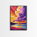 Sunset Cloudscape Art, Dramatic Sky Print, Vibrant Wall Art, Colorful Sunset Painting, Framed Canvas Print, Bedroom Boho Wall Art